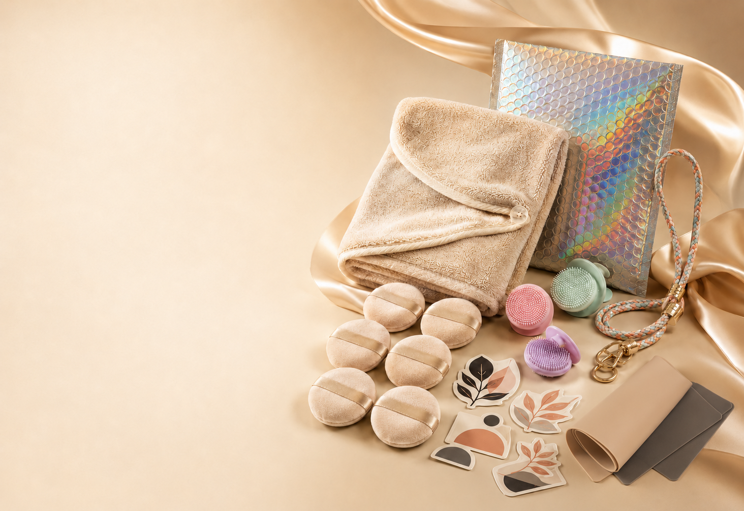 An elegant arrangement of colourful everyday care, home and packaging accessories